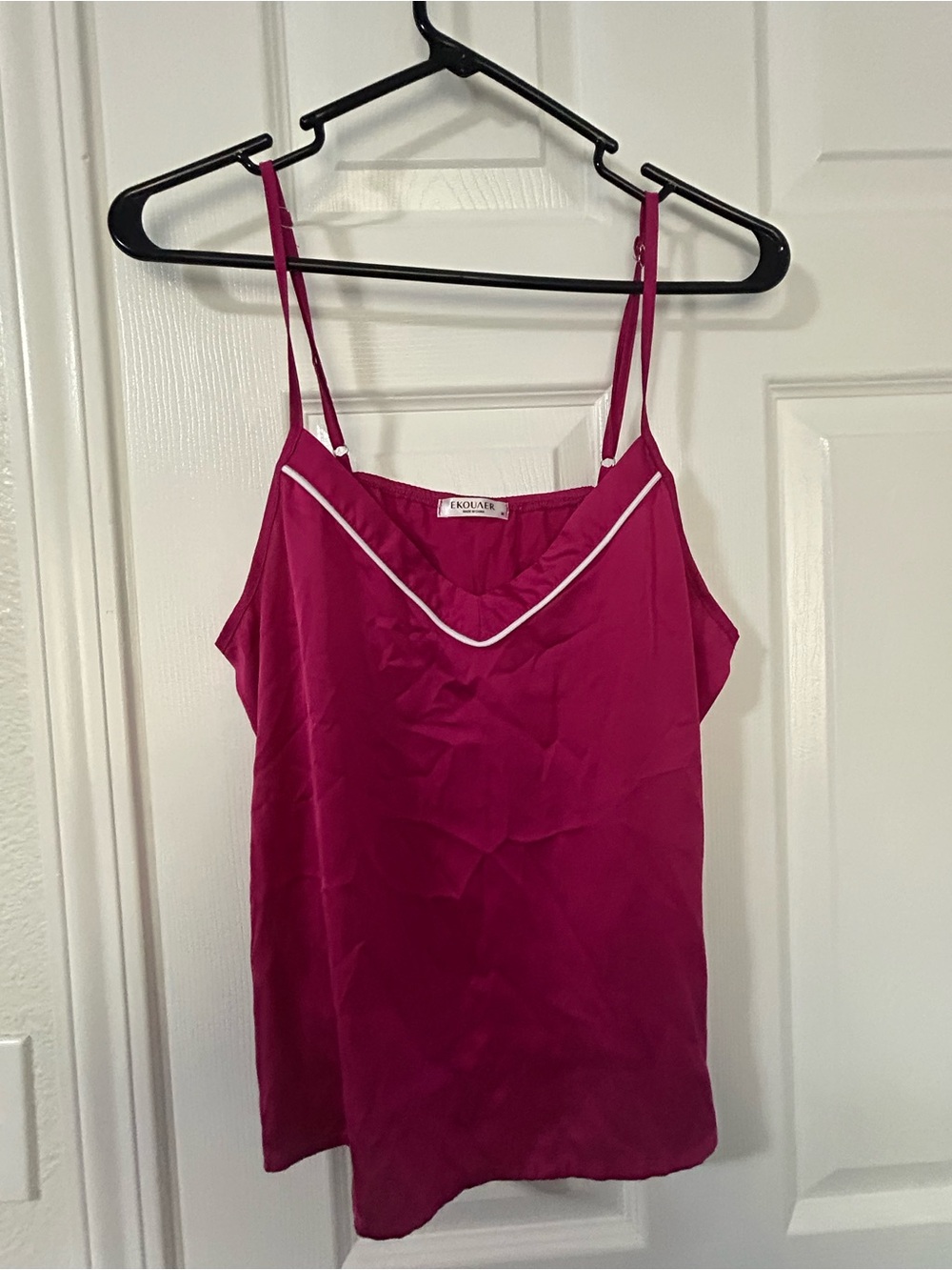 Ekouaer Fuchsia Satin Cami with White Trim